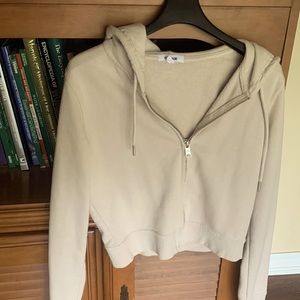 Beige/Tan Garage Cropped Zip Up Hoodie